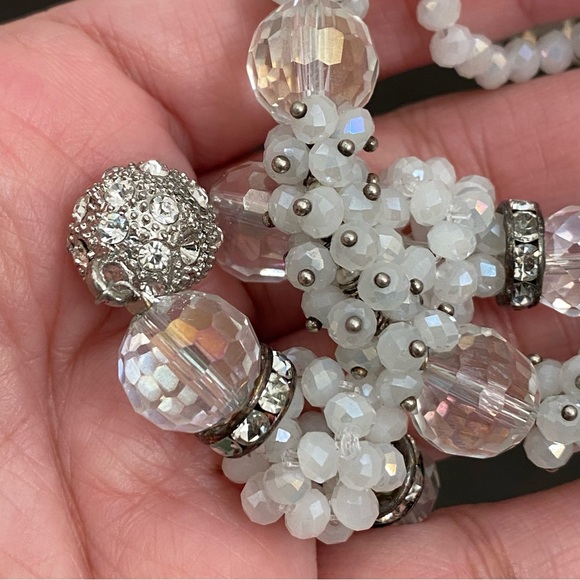 Convertible Handmade White/Clear Crystal Glass Beads Magnetic Clasps Jewelry Set - Picture 14 of 16